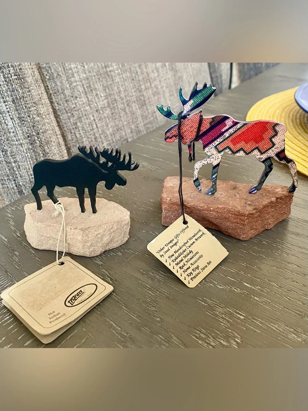 Lot Of 2 Steel Images Of Moose On Stone  Black and Multicolor